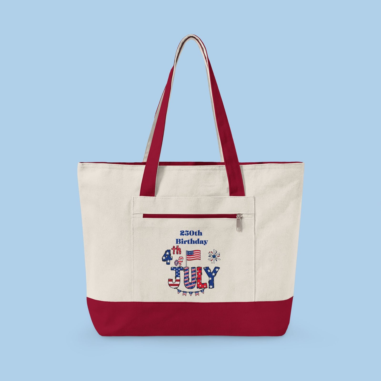 250th Birthday July 4th Zippered Canvas Tote - Image 5