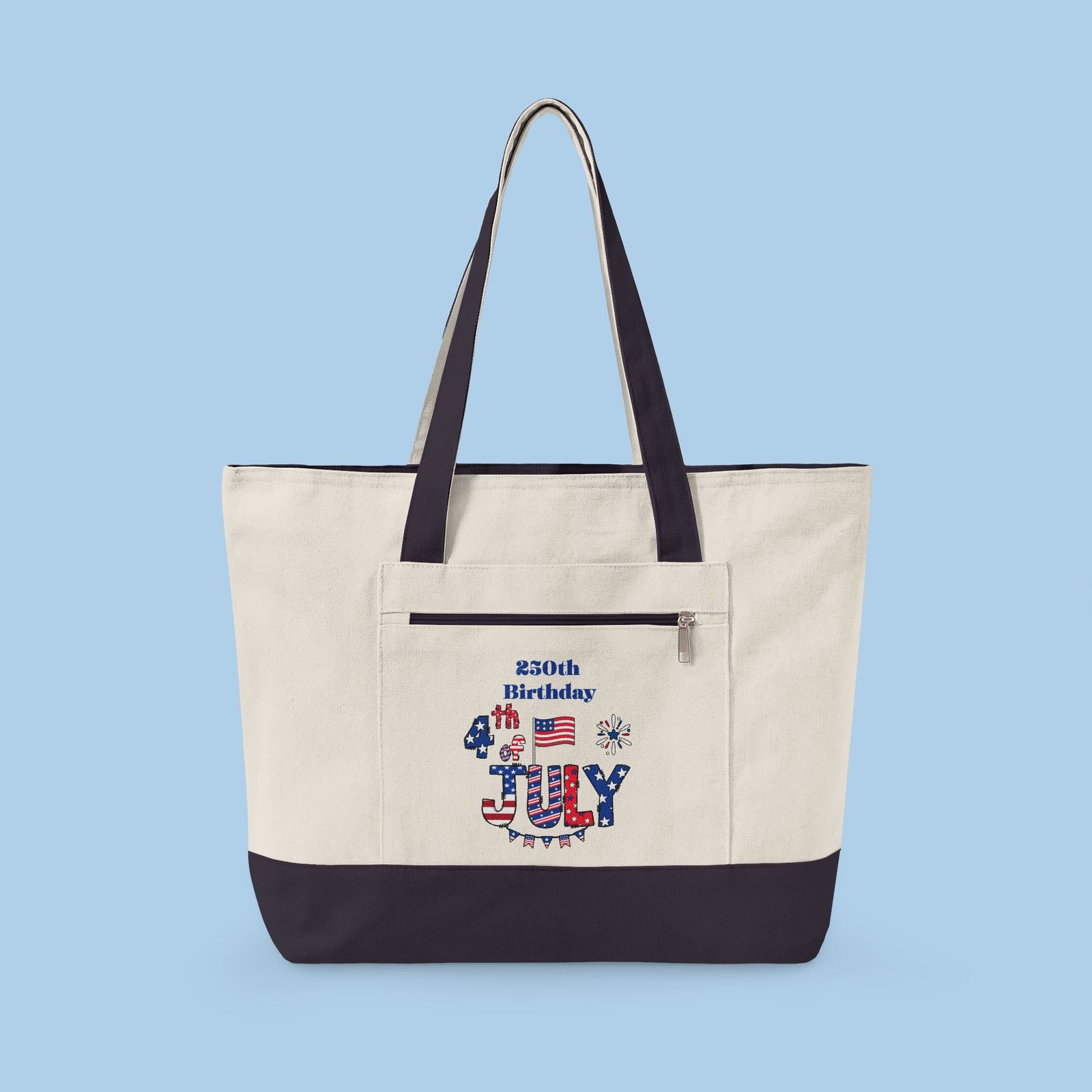 250th Birthday July 4th Zippered Canvas Tote - Image 3