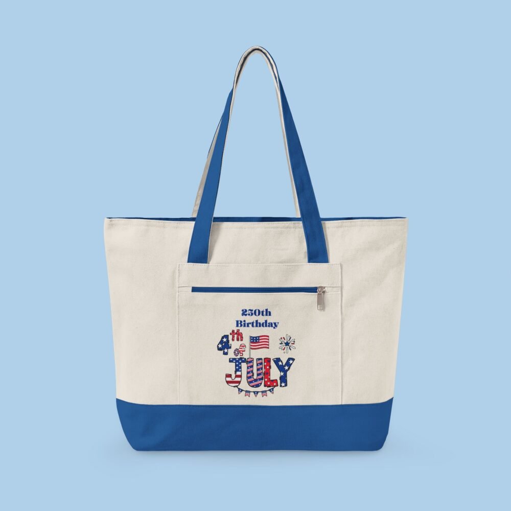 250th Birthday July 4th Zippered Canvas Tote