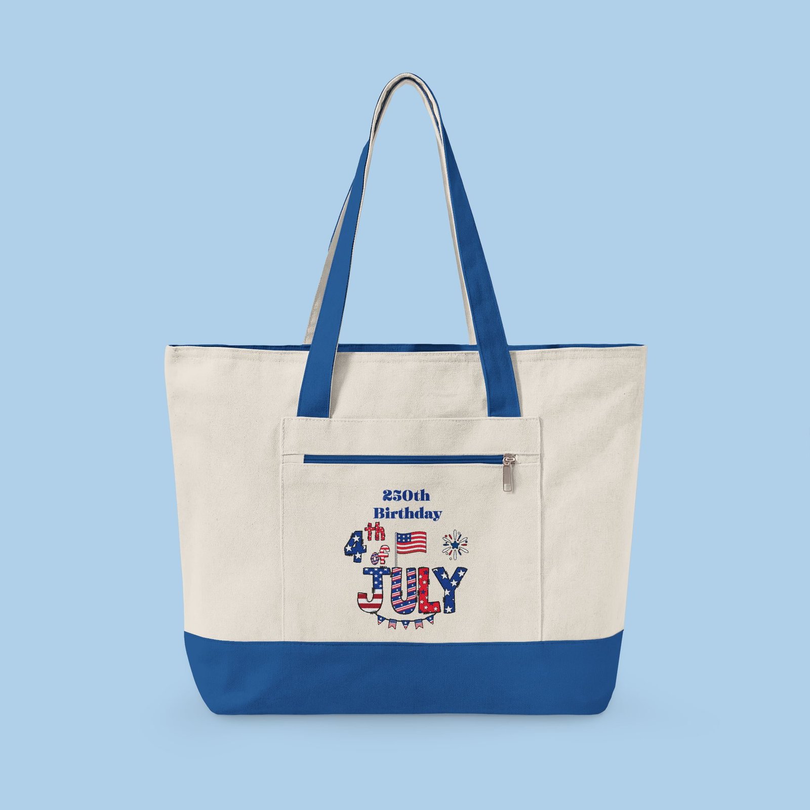 250th Birthday July 4th Zippered Canvas Tote